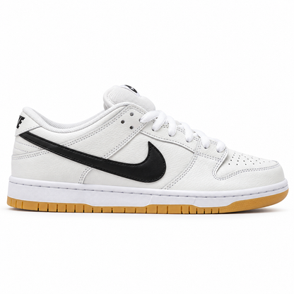 Nike Dunk Low blanco con Swoosh negro y suela gum, perfil exterior