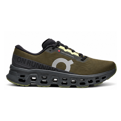 On Cloudmonster 3 Olive Eclipse, lateral exterior del zapato derecho